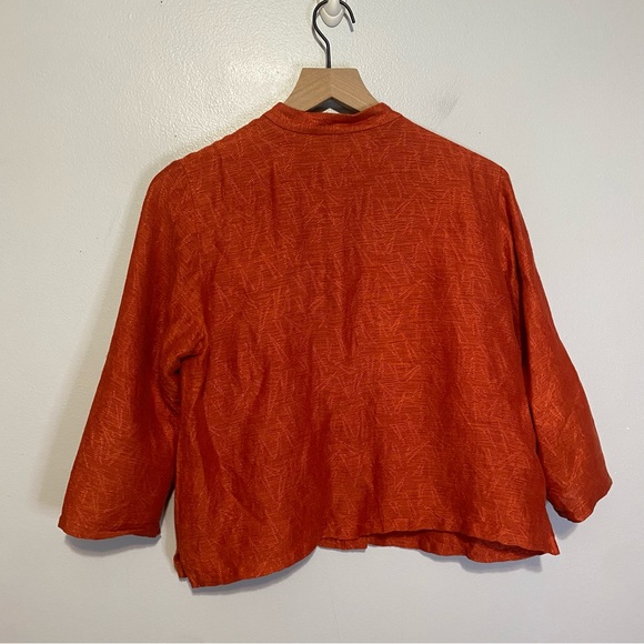 Eileen Fisher Button Front Orange Rust Linen Blend Top Mandarin Collar PM Petite - Picture 6 of 7